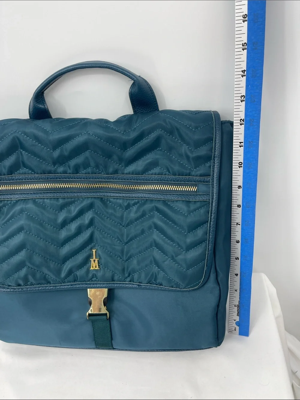 Isaac Mizrahi Purple Interior Backpack /BAG with Teal OUTSIDE Trim
